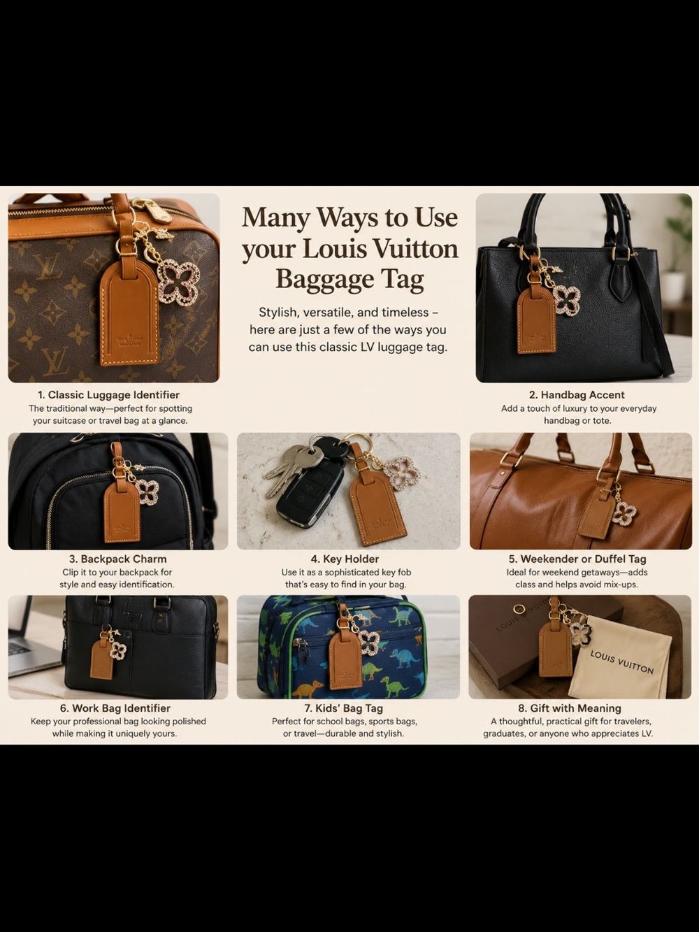 Louis Vuitton Leather LUGGAGE/bag Tag w/ unbranded charm EUC - Picture 2 of 8